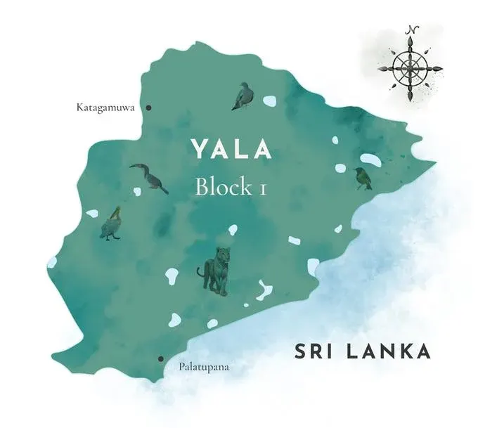 Map of Yala National Park Block 1 showing the Palatupana and Katagamuwa gates